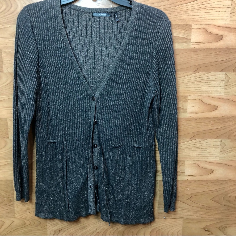 Daisy Fuentes Petites Large Gray VNeck Button Front Lightweight Cardigan Sweater